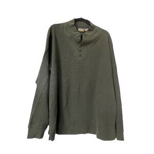 LL Bean Sweater Mens L Pullover Henley Chunky Waffle Knit Green  VTG fisherman